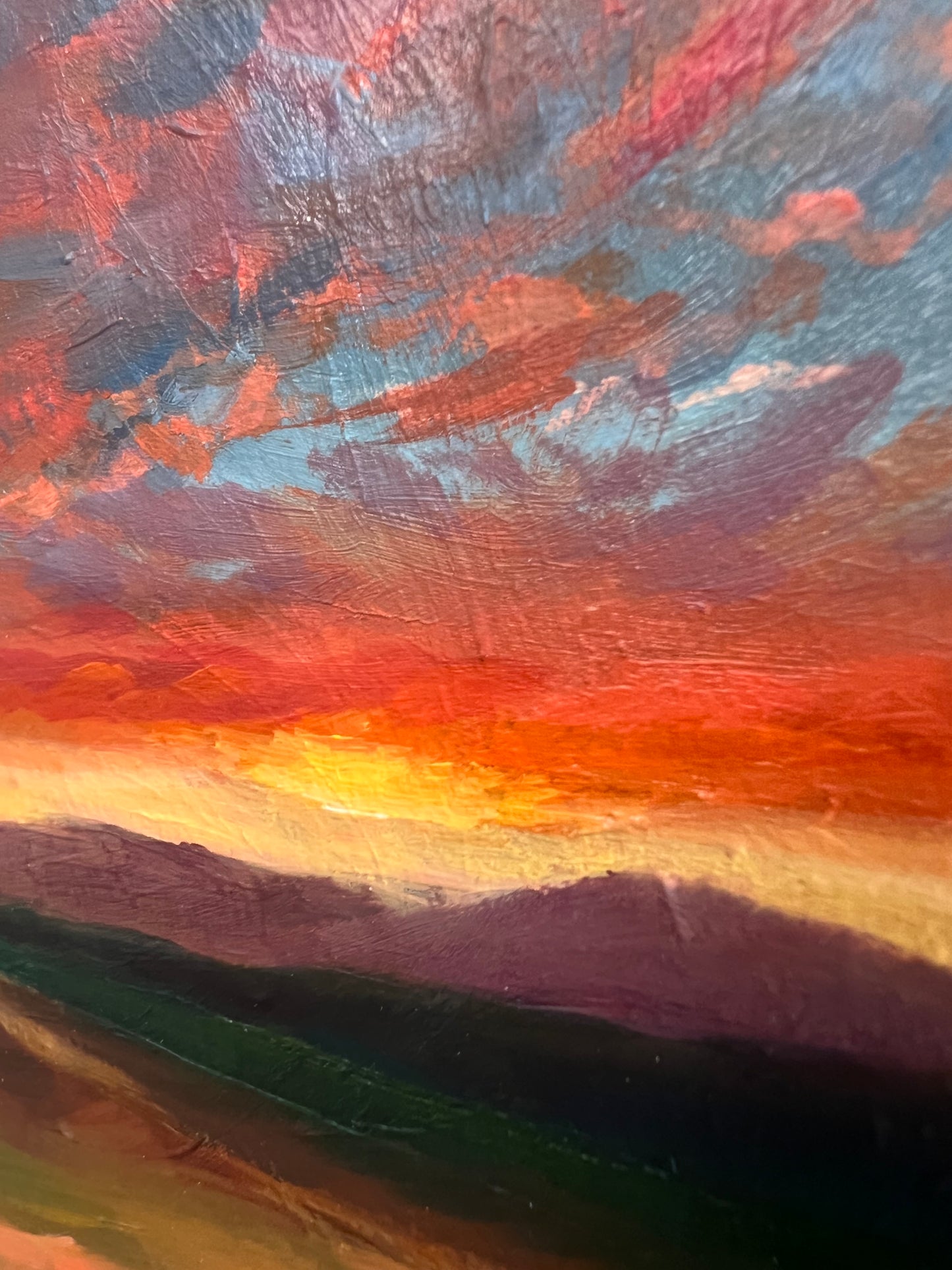 Backyard Sunset Original Oil Painting