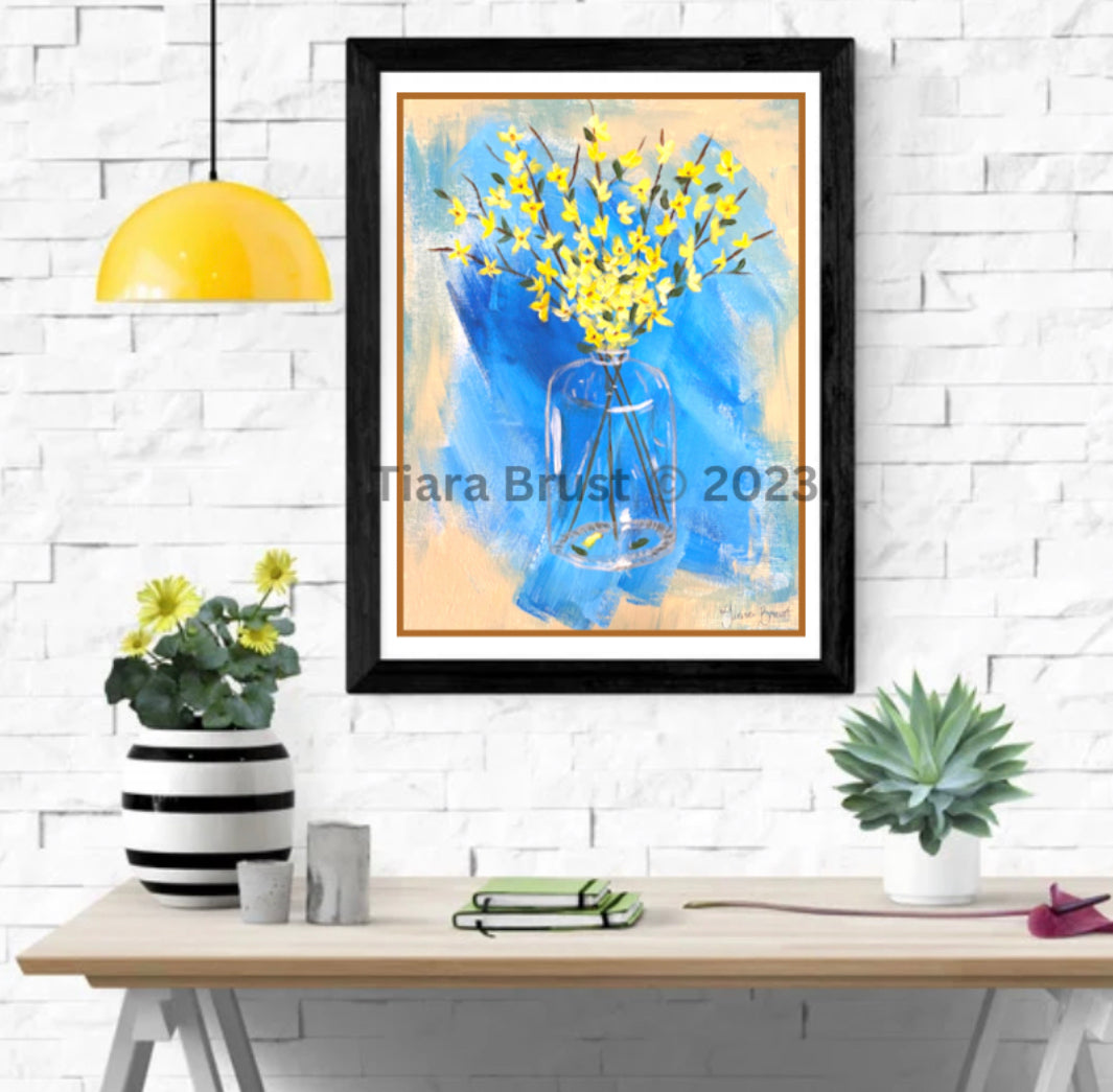 Forsythia in Blue Art Print