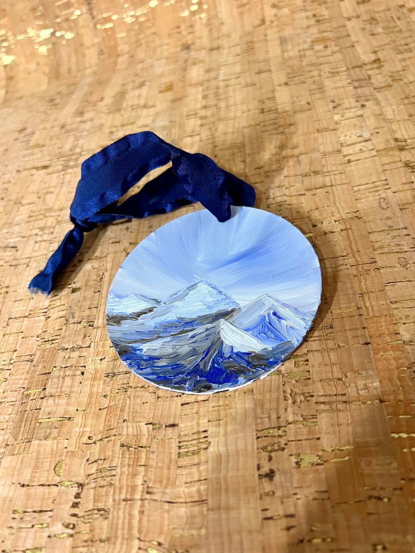 Blue Mountain Sky Hand-Painted Ornament