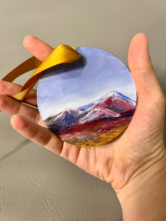 Pink Blue Mountains Hand-Painted Ornament