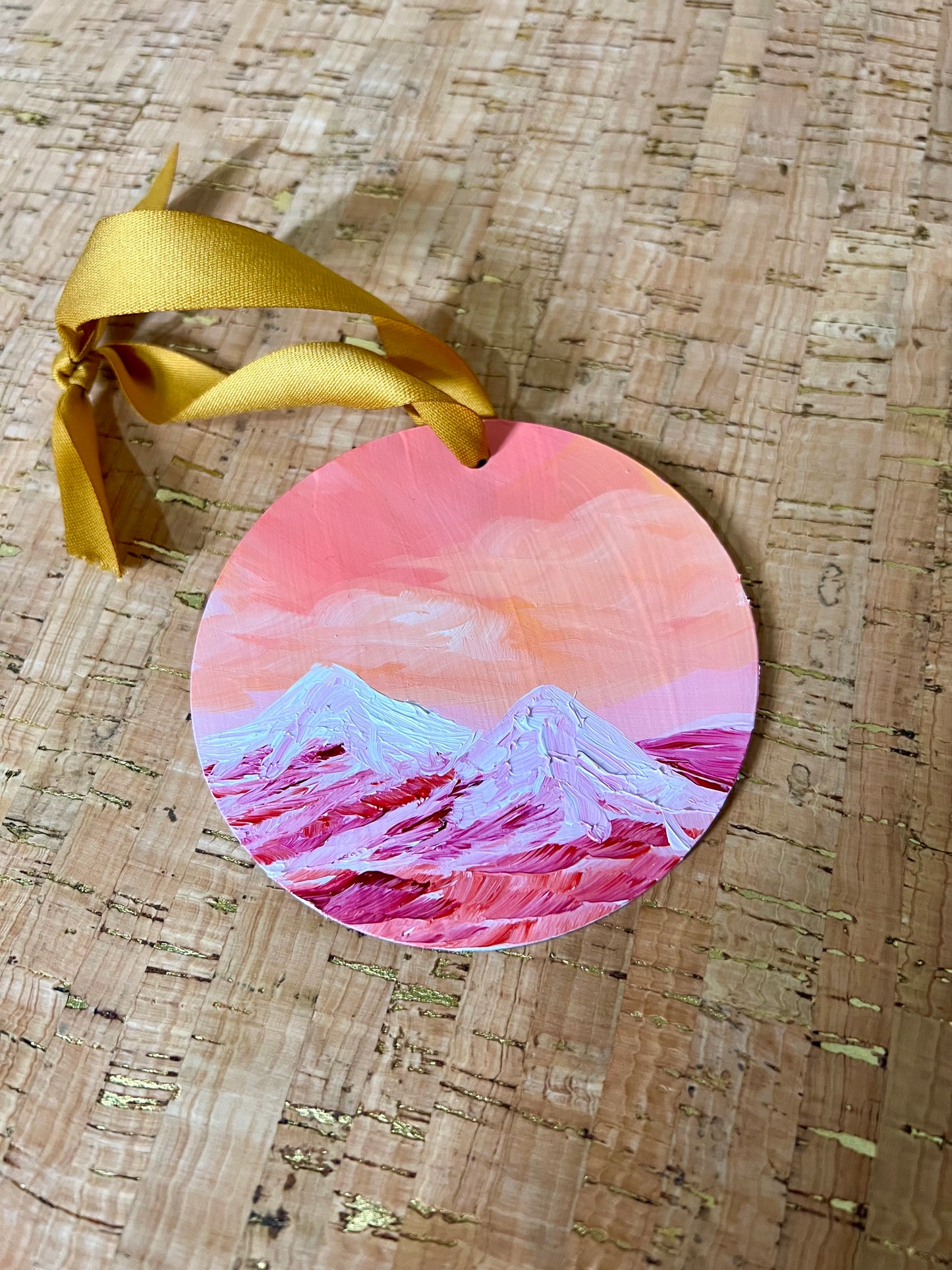 Pink Orange Mountain Hand-Painted Ornament