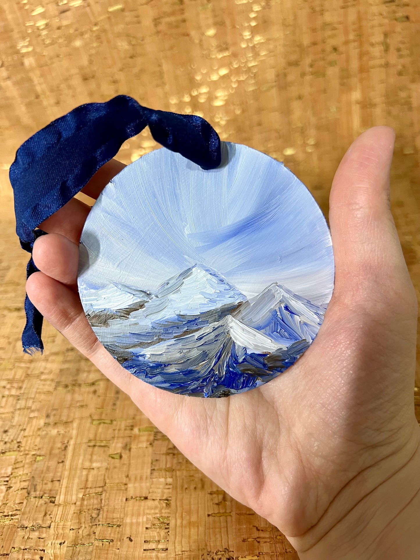 Blue Mountain Sky Hand-Painted Ornament