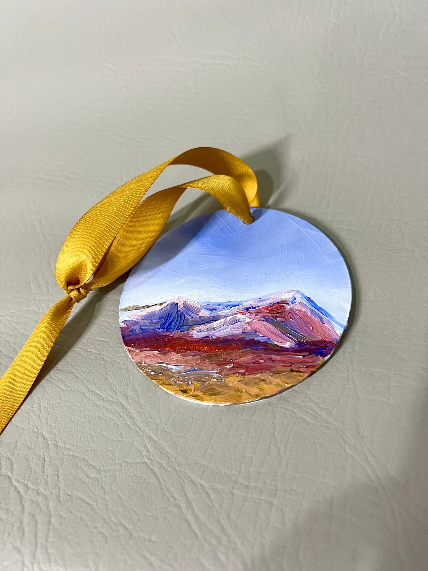 Pink Blue Mountains Hand-Painted Ornament