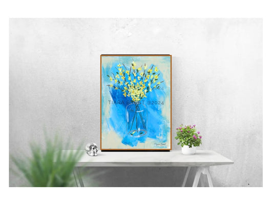 Forsythia in Blue Art Print